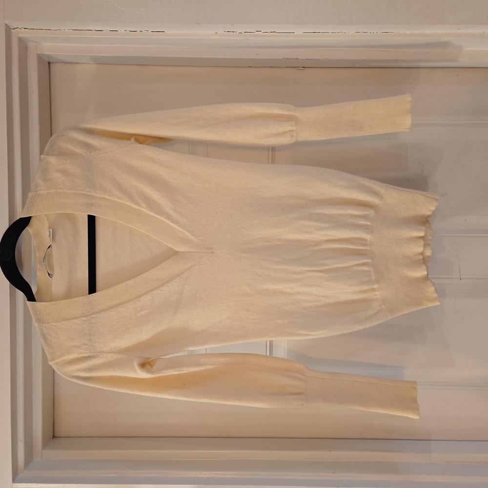 Autumn Cashmere Womens Cashmere V-Neck Long Sleeve Sweater Cream Size XS